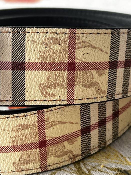 Pasek beżowy w stylu Burberry srebrna klamra pattern