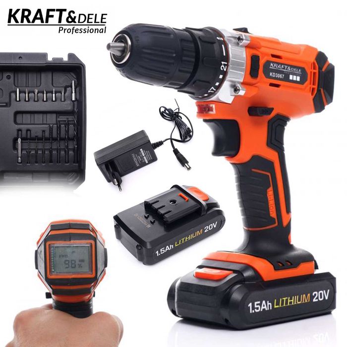 KRAFT&DELE Wkrętarka Wiertarka Akumulatorowa Walizka 2x Ak KD3067