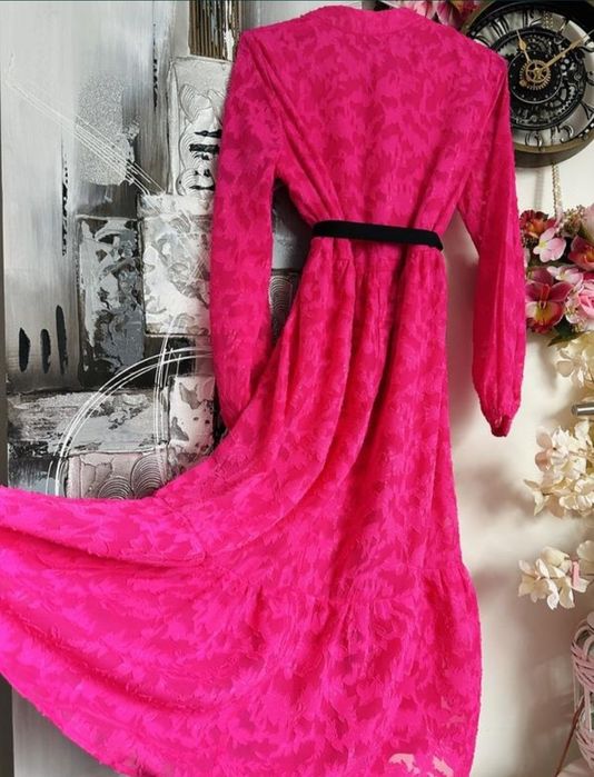 Розовое платье миди Shein, платье цвета фуксии. Размер S, 44.