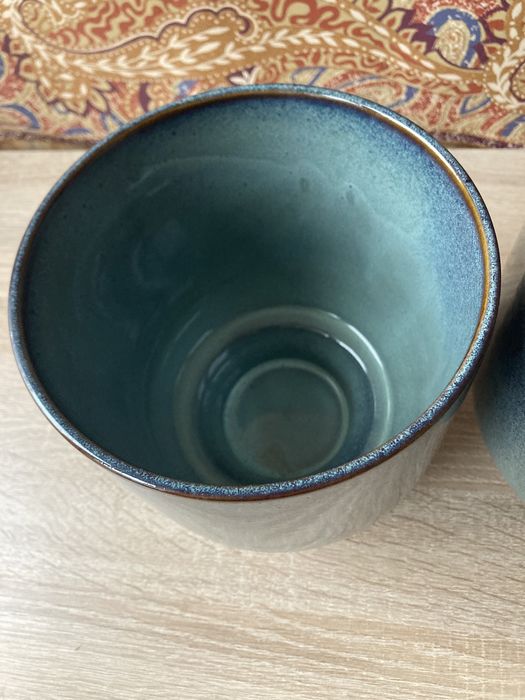 Donice/osłonki ceramiczne turkusowo/zielone wys.18 cm