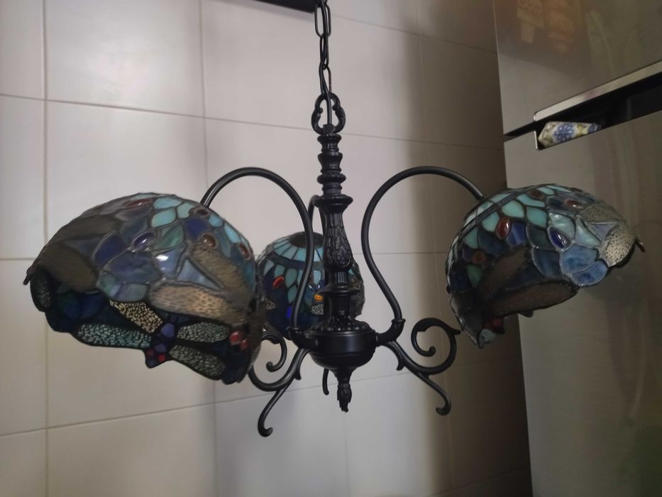 Candeeiro de tecto estilo TIFFANY, vitral antigo
