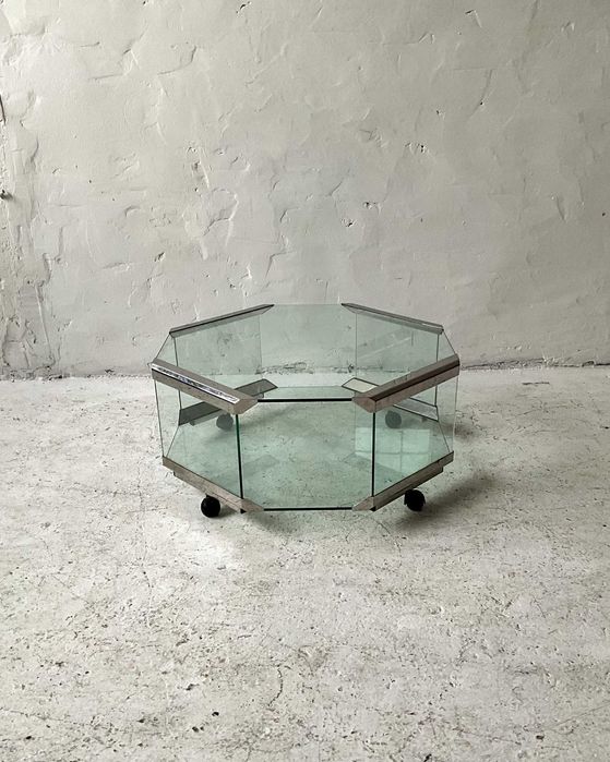 Gallotti & Radice szklany stolik na kółkach lata 70 80 vintage design