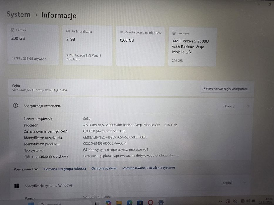 Laptop Asus vivobook 15 Rayzen 5( X512DA)