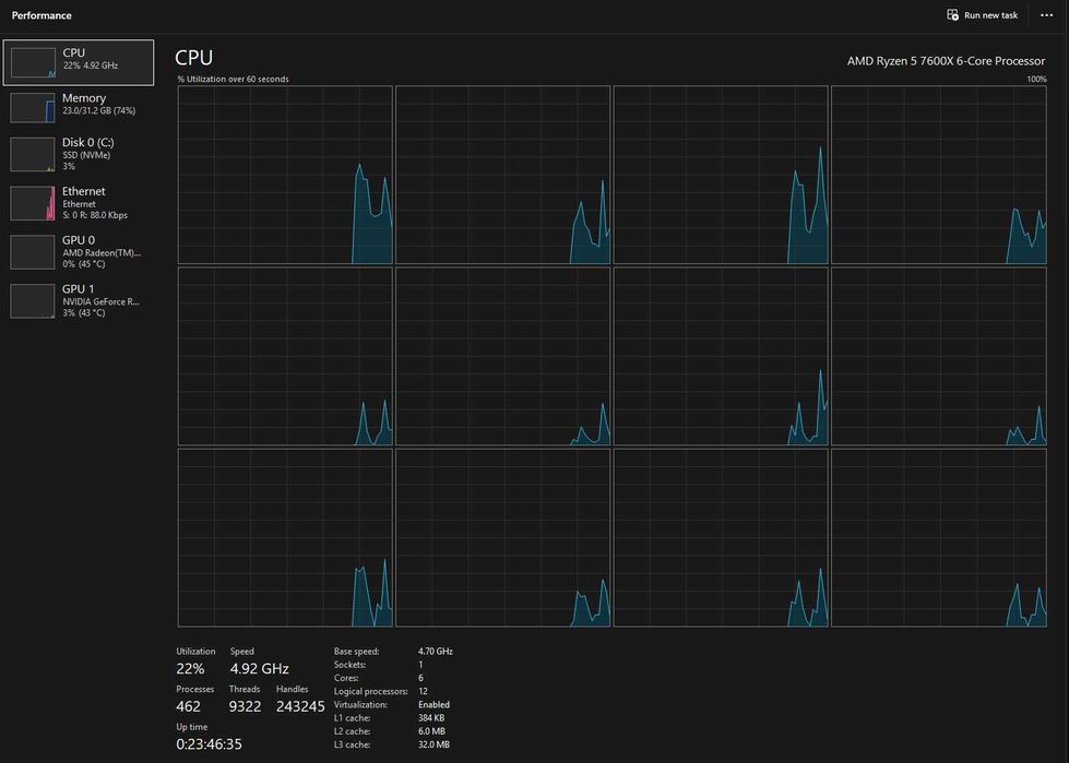 Processador Ryzen 5 7600X 4.7 - 5.3GHz — 6 núcleos / 12 threads
