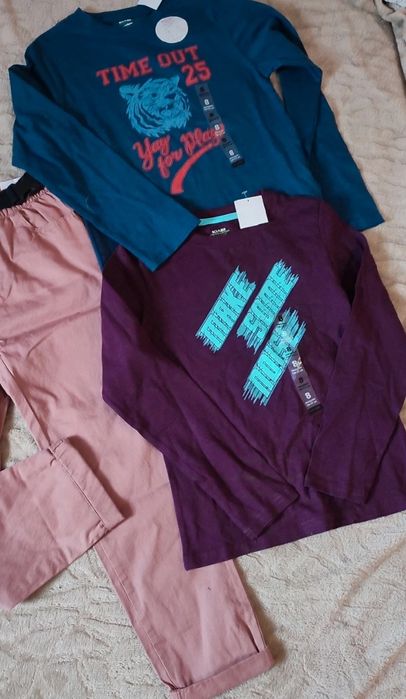 Spodnie wiosenne dla chłopca & bluzki, rozm 128