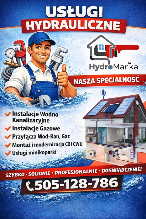 Hydraulik Gazownik Przyłącza Instalacje wod-kan, Gaz, CO,  Minikoparka