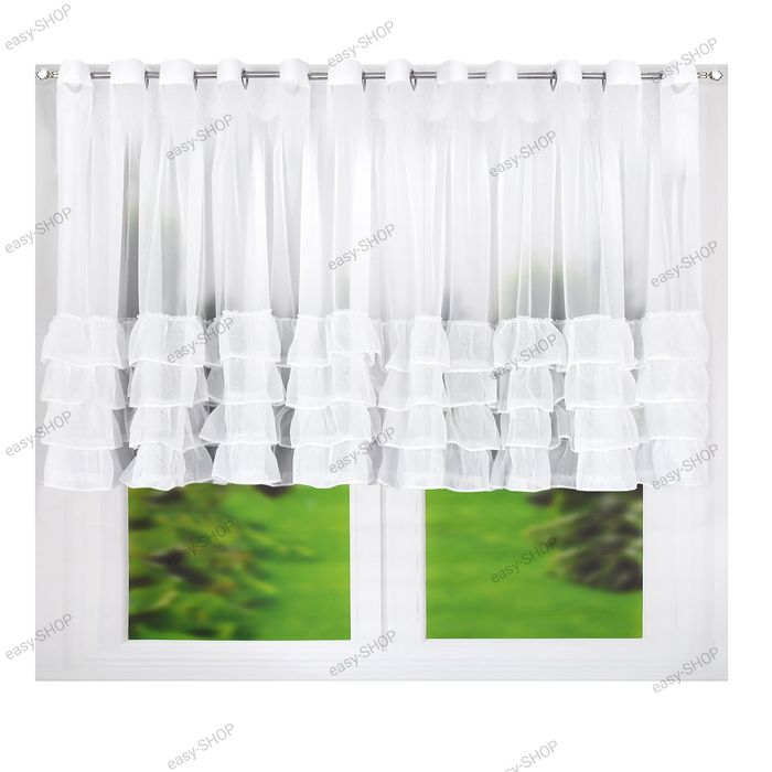 Gotowa firana z falbankami na przelotkach