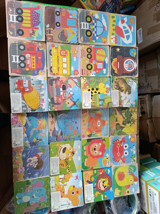 Дерев'яні пазли 16 елементів, кубики деревяні, пазли 4 в 1 Додо