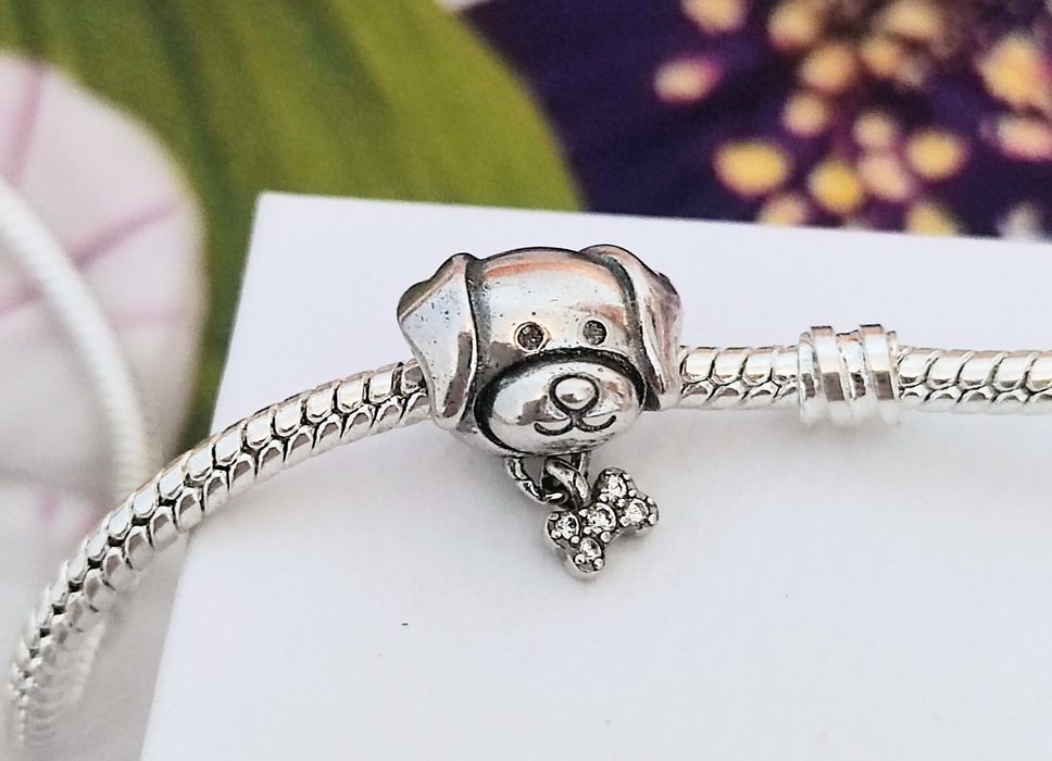 Charms srebrny Pies i Kość S925 zawieszka piesek