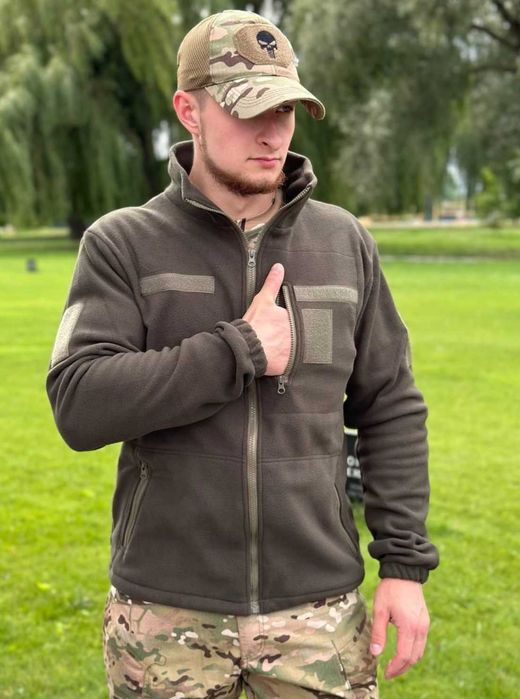 Тактична тепла фліска ЗСУ армійська флісова кофта олива військова якісна фліска олива