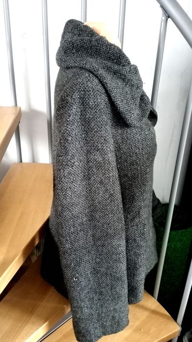 Płaszcz wełniany kurtka damska na guziki kołnierz szary melanż