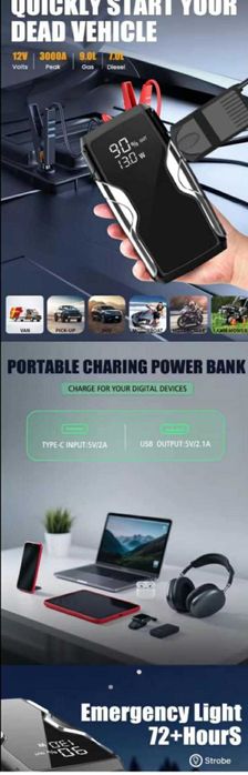 Car Jump Starter Power Bank 10000mAh 12V  mocny do odpalania auta