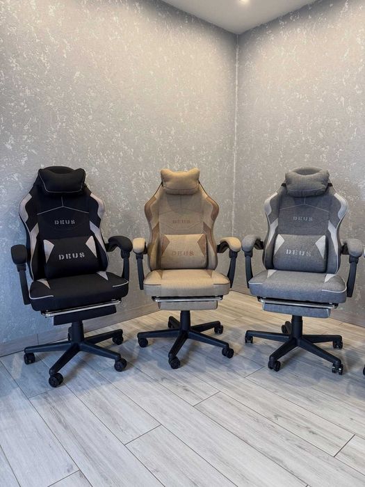 Комп’ютерне крісло із тканини з підніжкою і 2 подушками до 130кг EDGE