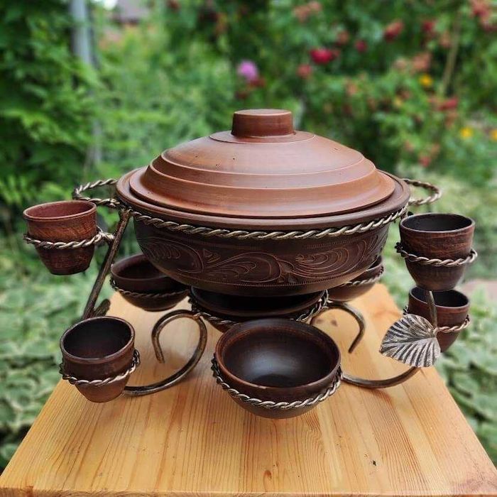 Садж з керамічною Жаровнею 28 вітой з  соусниками та чарками