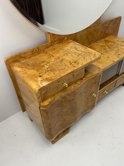 Stara toaletka Art Dèco z dużym okrągłym lustrem