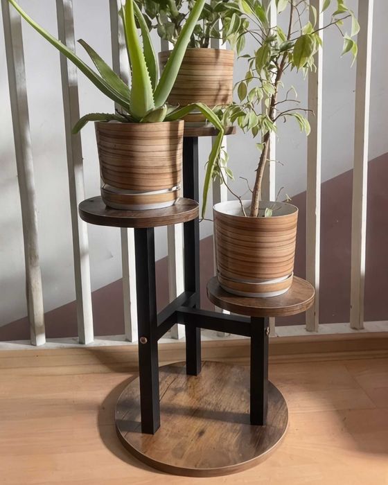 Kwietnik stojący metalowy drewniany loft stojak na kwiaty rośliny