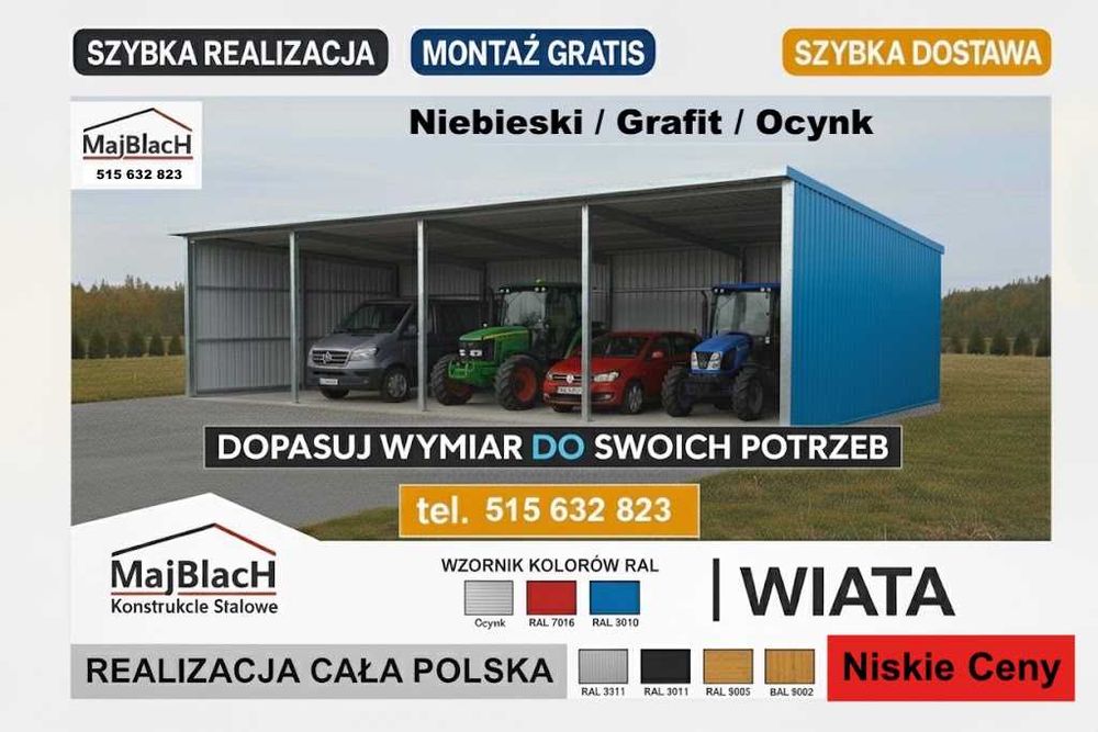 Kolory RAL WIATA Ocynkowana /GARAŻ BLASZANY/Zadaszenie - Maj-BlacH