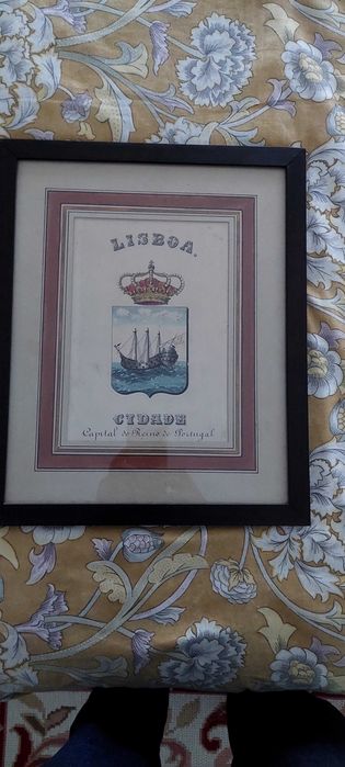 Antiga  Gravura 1860 Brazao Lisboa