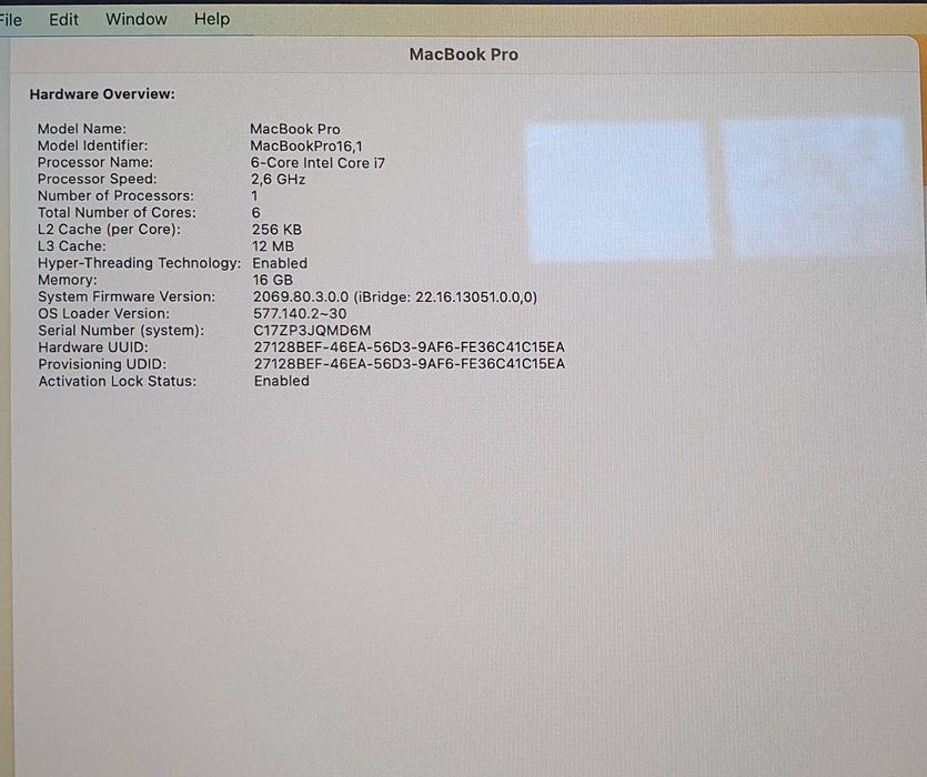 MacBook Pro 16inch 2019 - i7/16GB/512GB