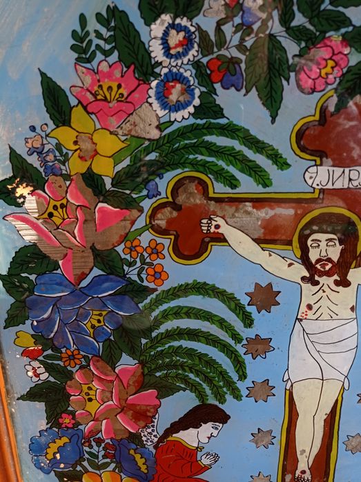 Antyk HUCULSKA ikona malowana na szkle