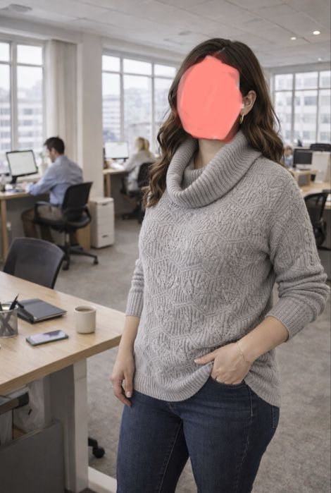 Reserved - Szary Sweter z Golfem, Ażurowy Splot, Styl Romantyczny, Kolor Szary, Rozmiar L