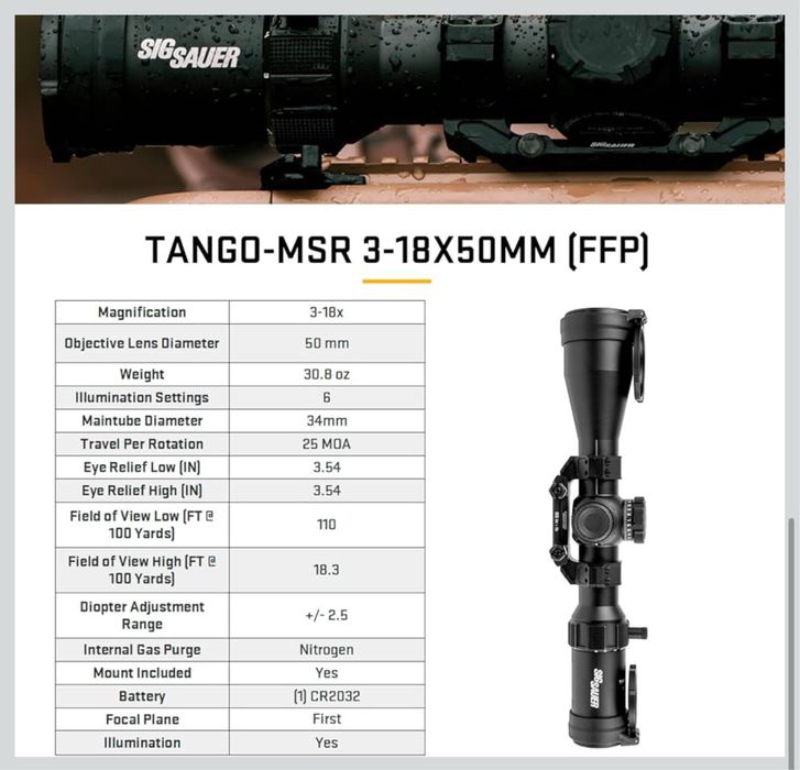 Прицел SIG SAUER Tango-MSR 3-18X50 мм
