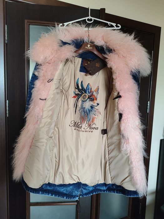 Парка нова зимова Mila nova р.36-38 джинсова з натуральним хутром