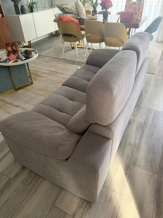 Sofá 3 lugares extensível tecido cinzento