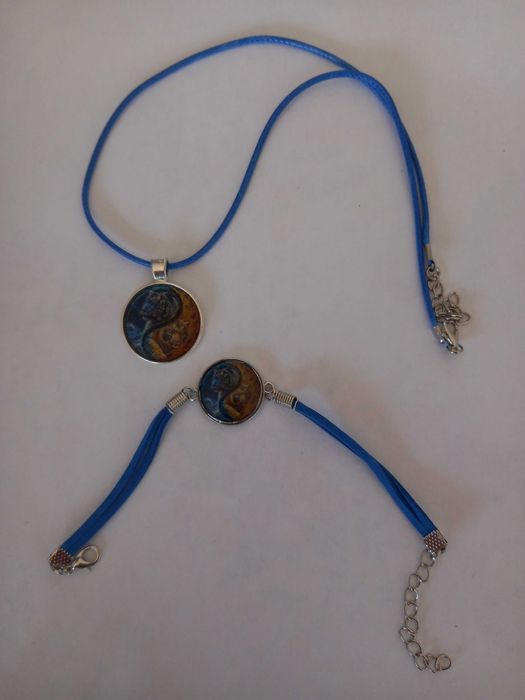 Conjunto pulseira e colar yin e yang com tigres