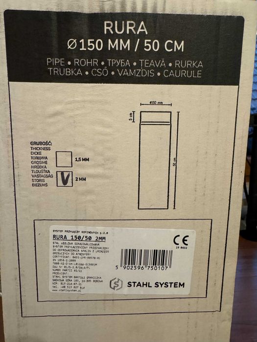 Rura 150mm/50cm/grubość 2mm - przyłącze do pieca centralnego / kozy