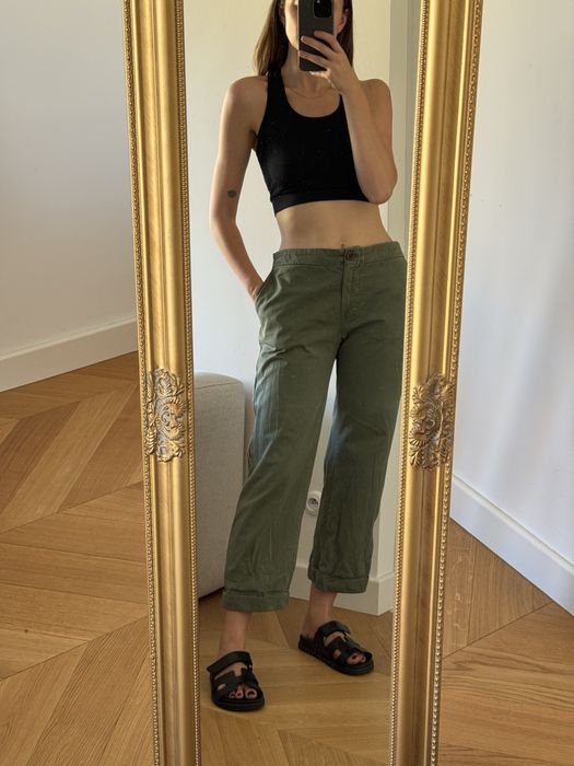 Zara jogger spodnie M 38 khaki z lampasem 100% bawełna