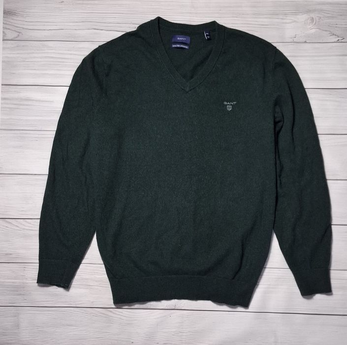 Gant Extra Fine Lambswool sweterek męski, v-neck, w serek logo premium