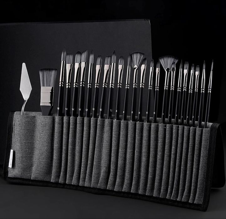 25-elementowy zestaw pędzli artystycznych nylonowe włosie etui