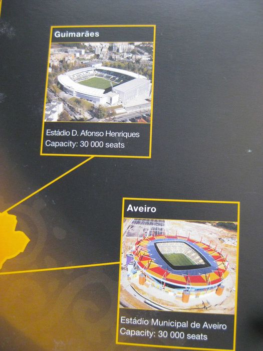 Publicidade do Euro 2004 em Inglês sobre os Estádios e os Jogos