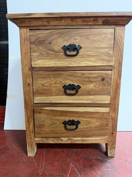 Mesa de Cabeceira / Cómoda Pequena em Madeira Maciça com 3 Gavetas