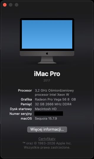 Apple iMac Pro 8 rdzeni 3,2GHz/32G ram/1T SSD - okazja