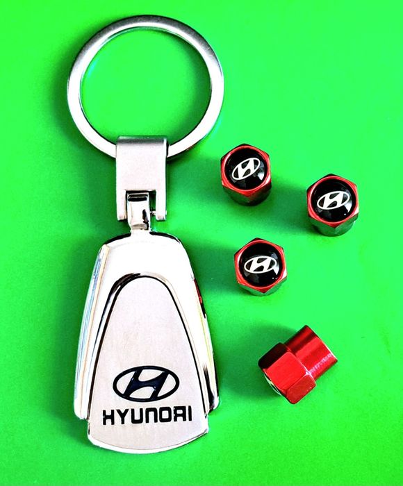 *NOWY* Breloczek HYUNDAI + Nakrętki na wentyle czerwone komplet tuning