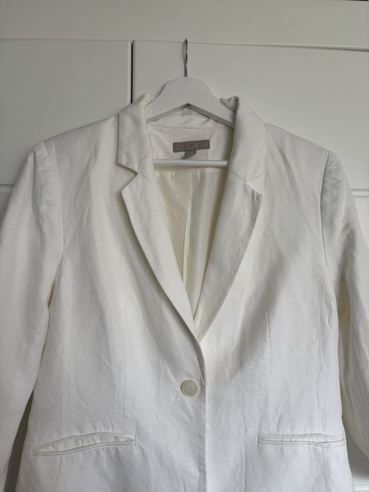 Biała lniana marynarka żakiet H&M 40