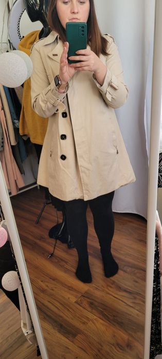 Zara M płaszcz 38 camel nude cielisty trencz