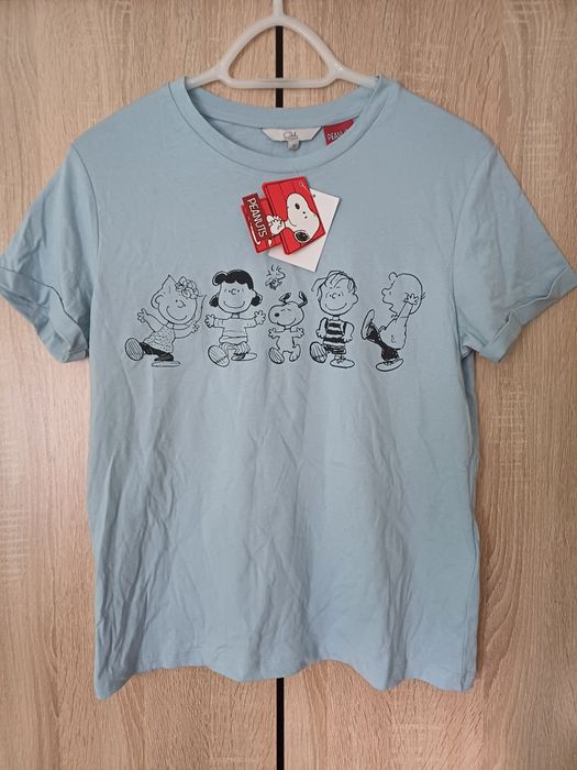 C&A Clockhouse na licencji Peanuts jasnoniebieska bawełniana koszulka