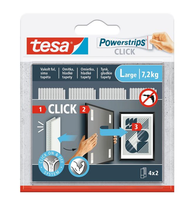 TESA Rzepy Samoprzylepne POWERSTRIPS CLICK biały rozmiar L 8,5 cm x 2