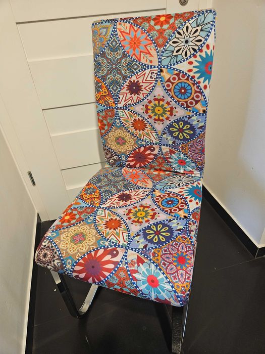 Pokrowce na krzesła wzór folklor kolorowe 4 szt uniwersalne