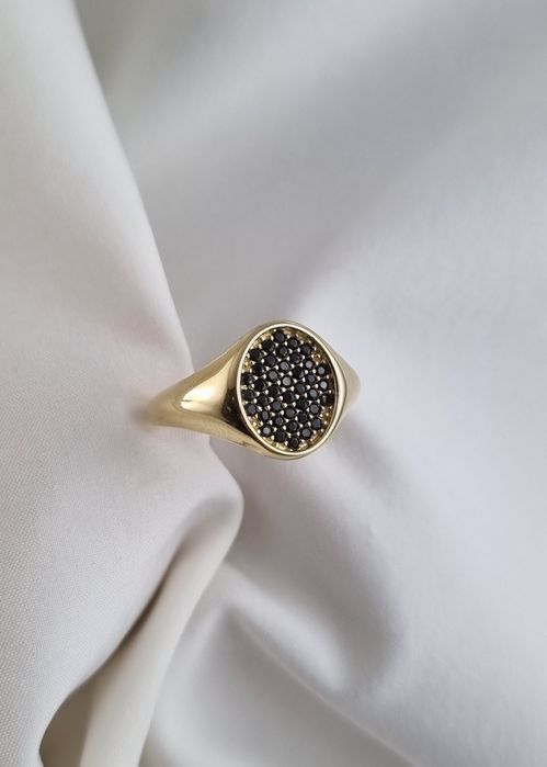Obłędny złoty nowy damski sygnet z czarnym oczkiem 14k 585