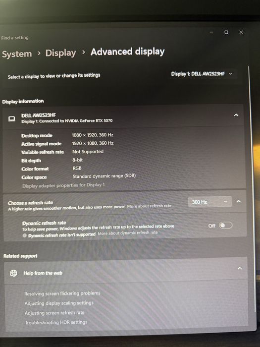 Alienware AW2523HF 24.5 Full HD 1920x1080 Gaming Monitor, 360Hz Fast IPS 0.5ms