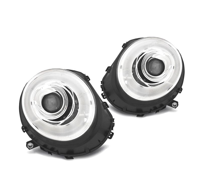 FARÓIS FRONTAIS MINI COOPER R56 R57 06-10 TUBE LIGHT FUNDO CROMADO