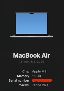 Macbook Air M3 500GB 16GB 13.6”