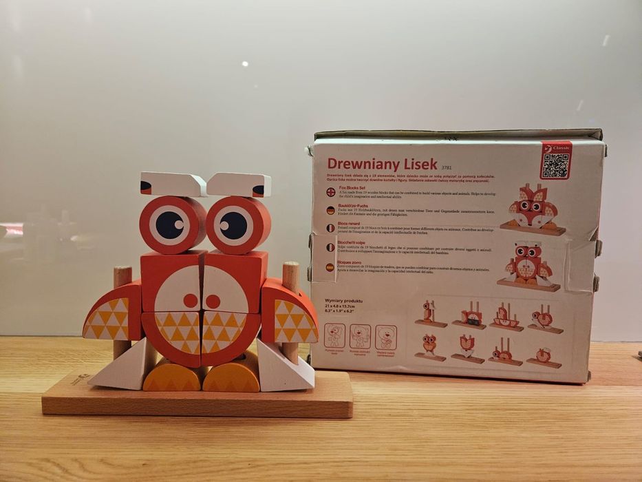 Drewniane klocki kreatywne Lis przestronne puzzle 3D montessori