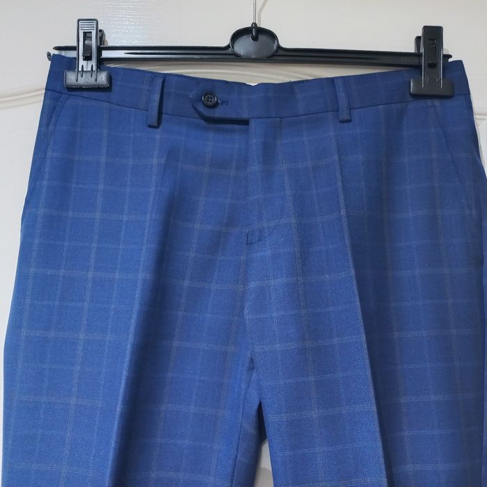 Garnitur męski ciemnoniebieski w kratkę slim 48/176