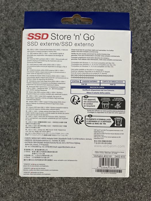 Disco externo Verbatim SSD 512GB novo