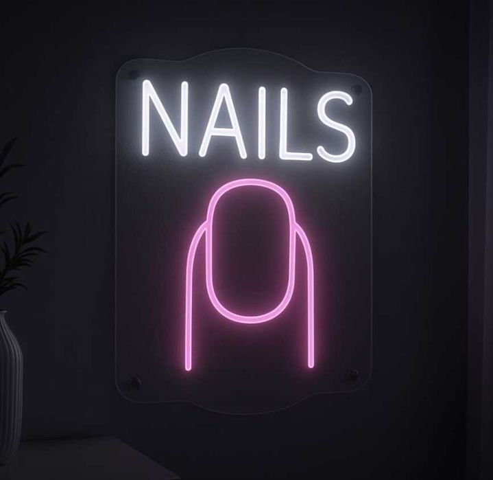 Неонова вивіска nails, неоновая вывеска nails, неонові вивіски манікюр